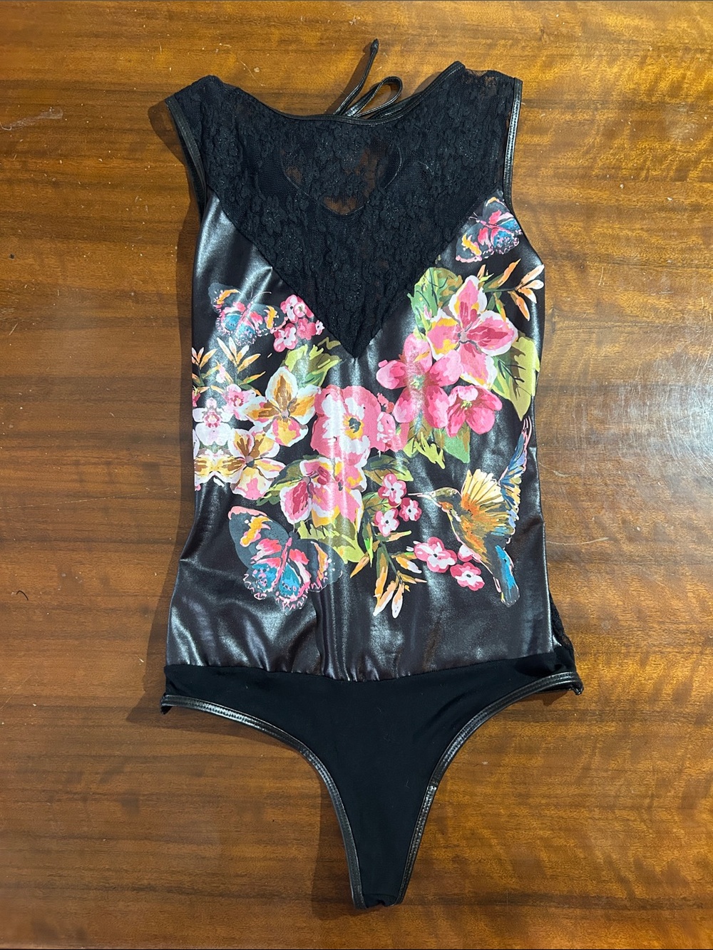 Black Floral Lace-Detail Girls One-Piece Bodysuit